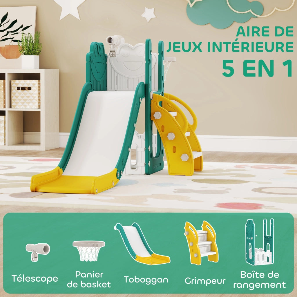 Toboggan 5 in 1 per bambini con canestro ¨C zephmum ¨C 178x70x86cm giallo