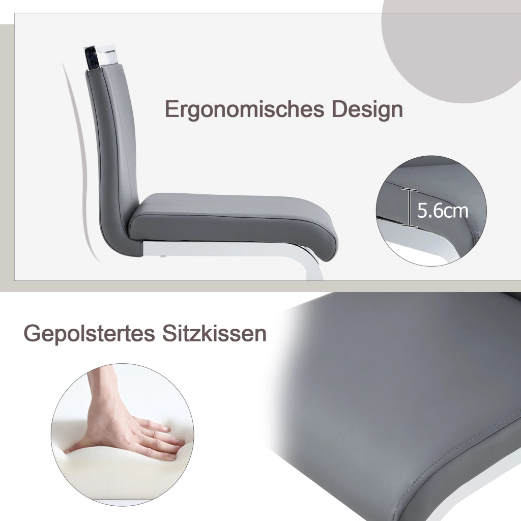Sgabello da bar set da 2 con struttura stabile e poggiapiedi in PU e metallo grigio scuro e argento moderno