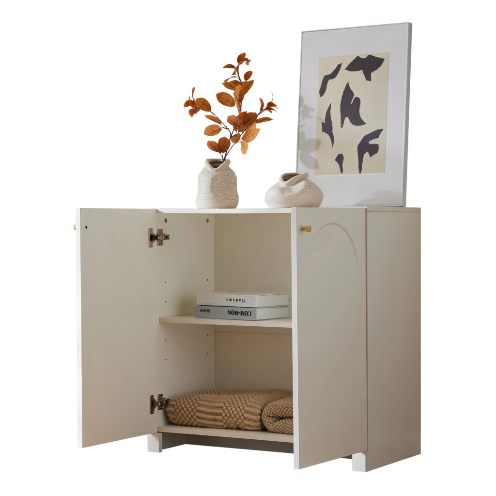 Sideboard 80x40x80 cm con motivo ad arco e superficie facile da pulire in pannello truciolare bianco