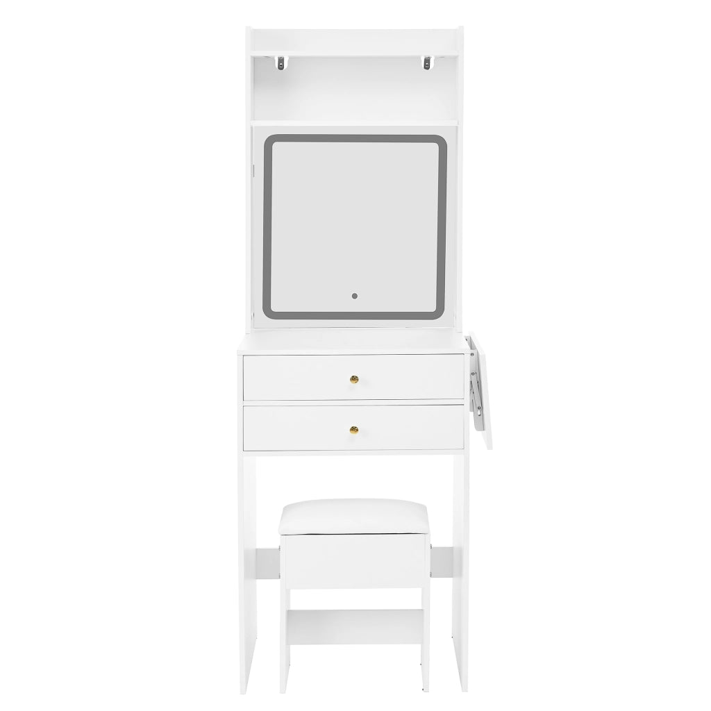 Tavolo Trucco con LED Regolabile ¨C MINIMAL ¨C Bianco, 2 Cassetti, 75x156x45 cm