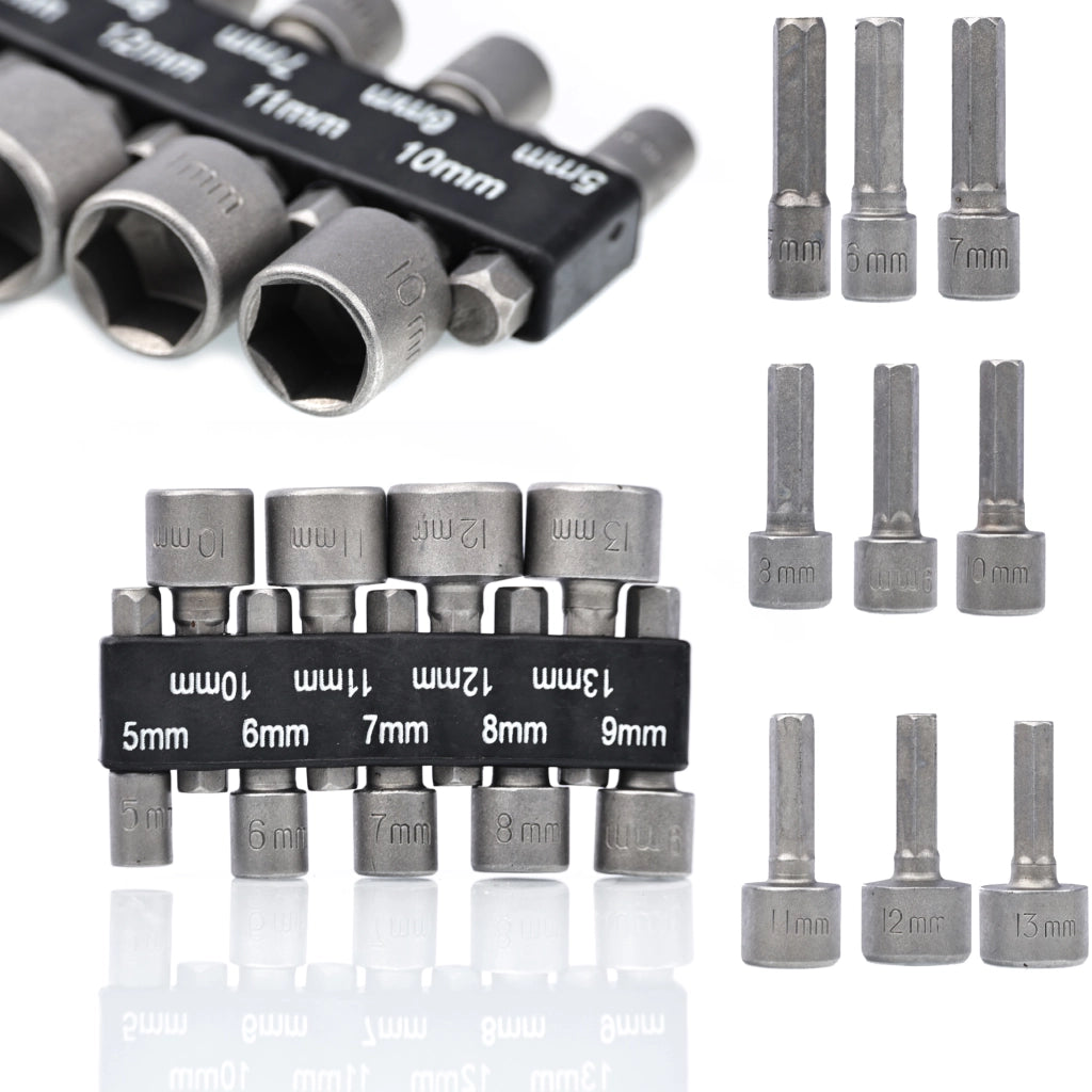 Set di Bussole 5-13 mm con Attacco 1/4" – Acciaio Inossidabile, 9 Pezzi | Compatibile con Avvitatore