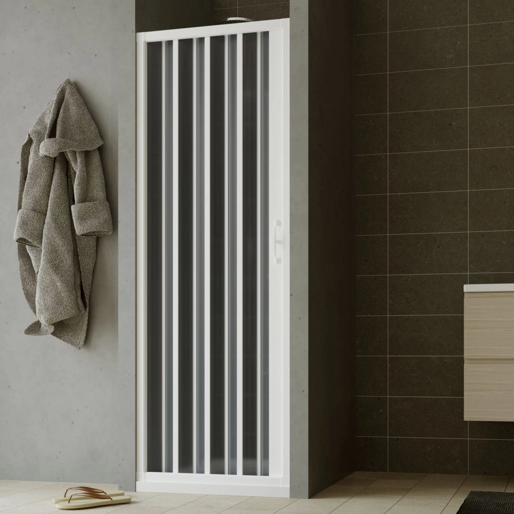 Porta doccia a soffietto in PVC 130 cm H 185 mod. Giglio con apertura laterale