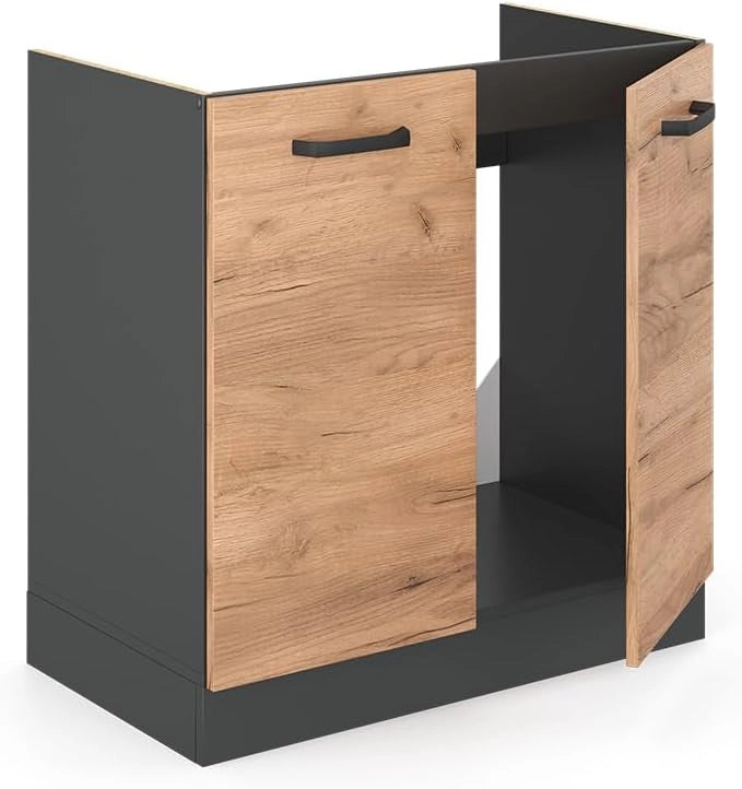 mobile lavello cucina R-line, Quercia dorata/Antracite, 80 cm senza piano di lavoro