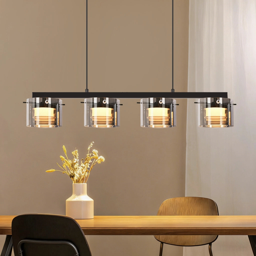 ZMH Lampada a Sospensione Vetro 4 Luce 140 cm LED Altezza Regolabile per Sala da Pranzo Soggiorno Camera da Letto