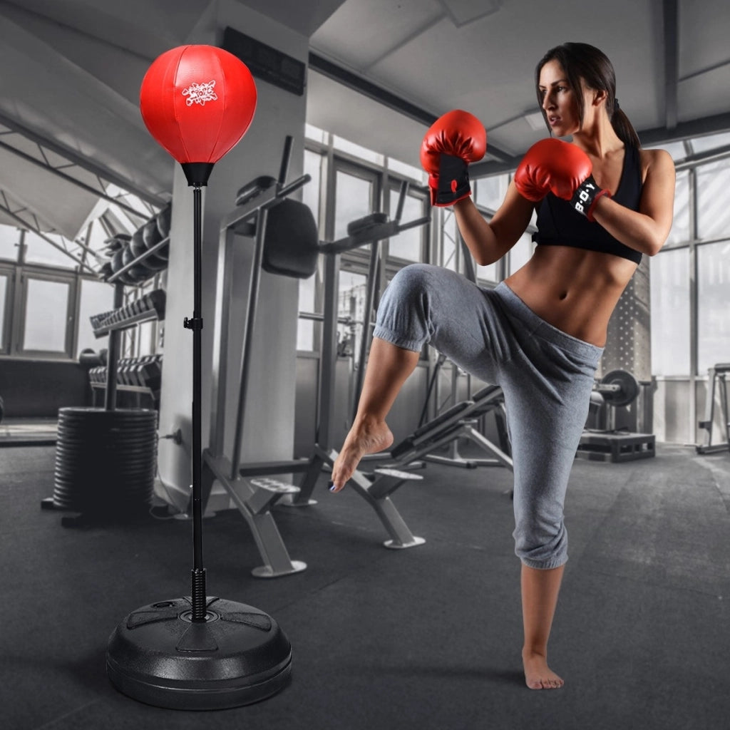 Palla da boxe con base altezza regolabile, Sacco da boxe con pompa manuale e guanti da boxe