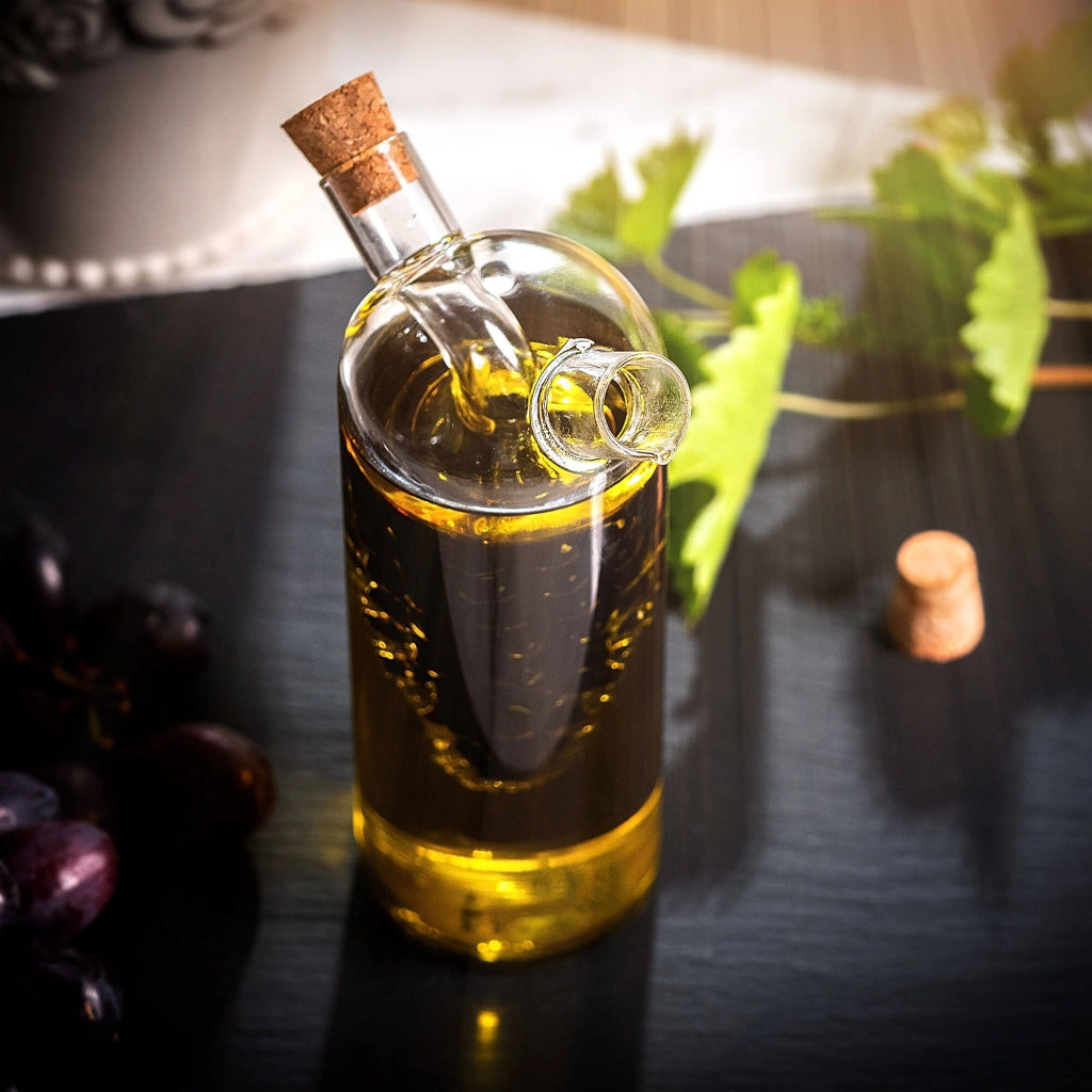 Bottiglia KADAX per olio e aceto, caraffa in vetro da 350 ml, 2 in 1 per olio e aceto con tappo.
