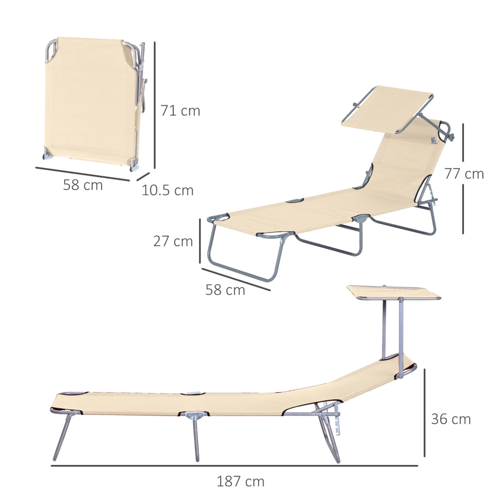 Lettino Prendisole da Giardino Pieghevole 187x58x36 cm in Metallo e Tessuto Oxford Beige