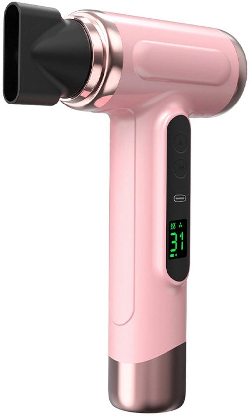 Föhn Senza Fili, Ricaricabile, 3 Impostazioni di Temperatura della Ventilazione Fredda, Funziona con una Batteria da 200W, Ideale per Viaggi e Campeggio - Rosa