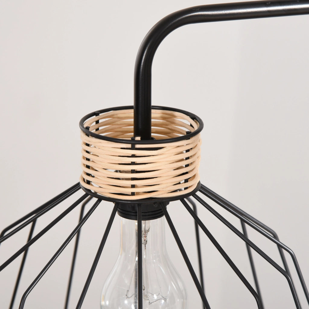 Lampada da terra design in metallo e rotino ¨C zephmum ¨C nero 44x34x154 cm