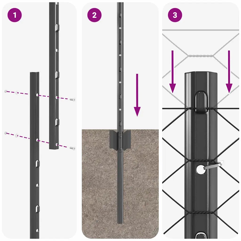 vidaXL Recinzione con pali. Grigio 1.5 x 10 m Acciaio
