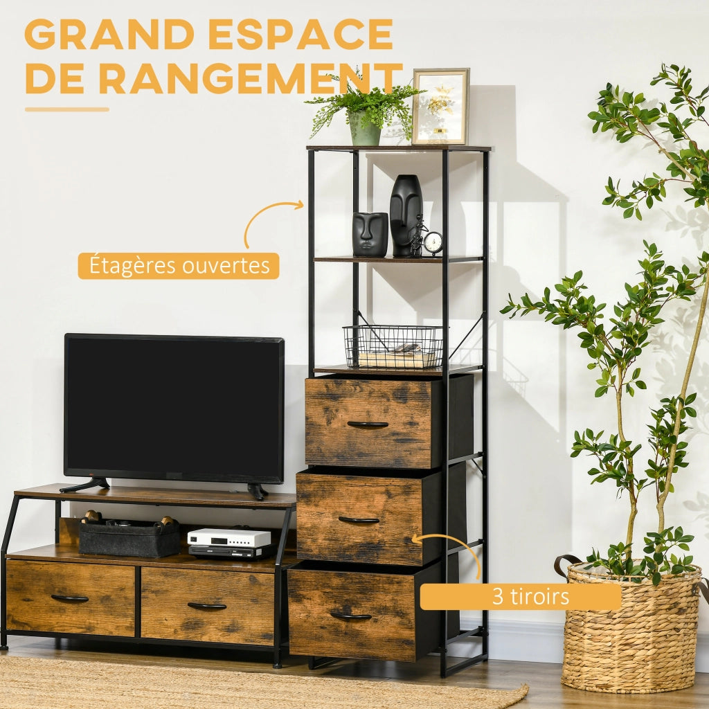 Cassettiera con 3 cassetti e ripiani stile industriale ¨C zephmum ¨C 44x40x155 cm