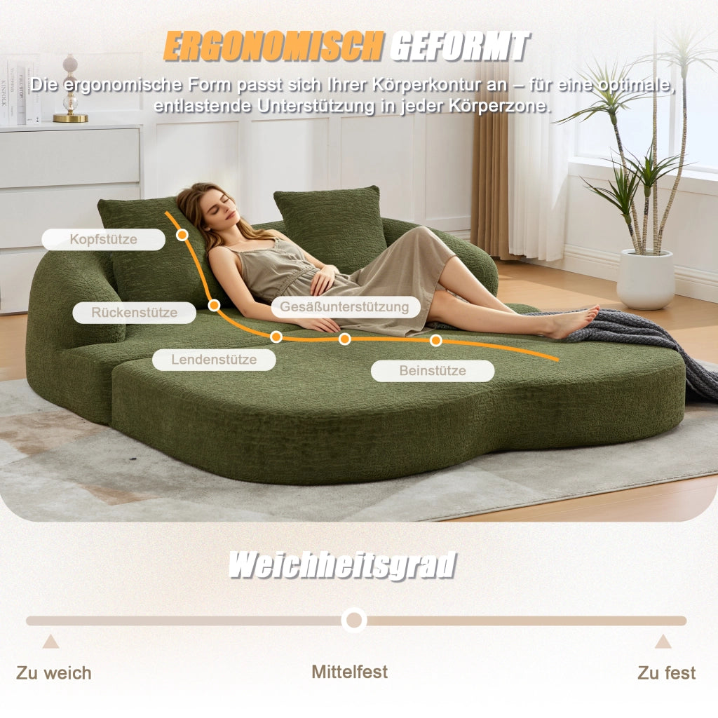 Canapé convertibile a due posti in chenille con due cuscini e funzione letto per soggiorno verde 157 × 84 × 65 cm