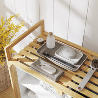 Cesto Portabiancheria 70x36x70 cm con 2 Borse Estraibili e Ripiano in Bambù Bianco