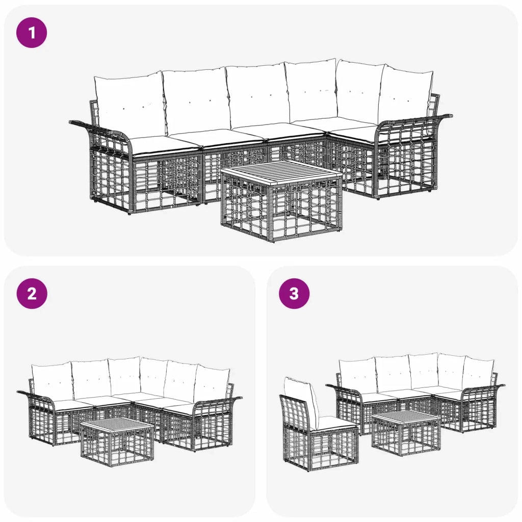 Set di divani da esterno 6 pcs Nero e Grigio scuro Poliestere