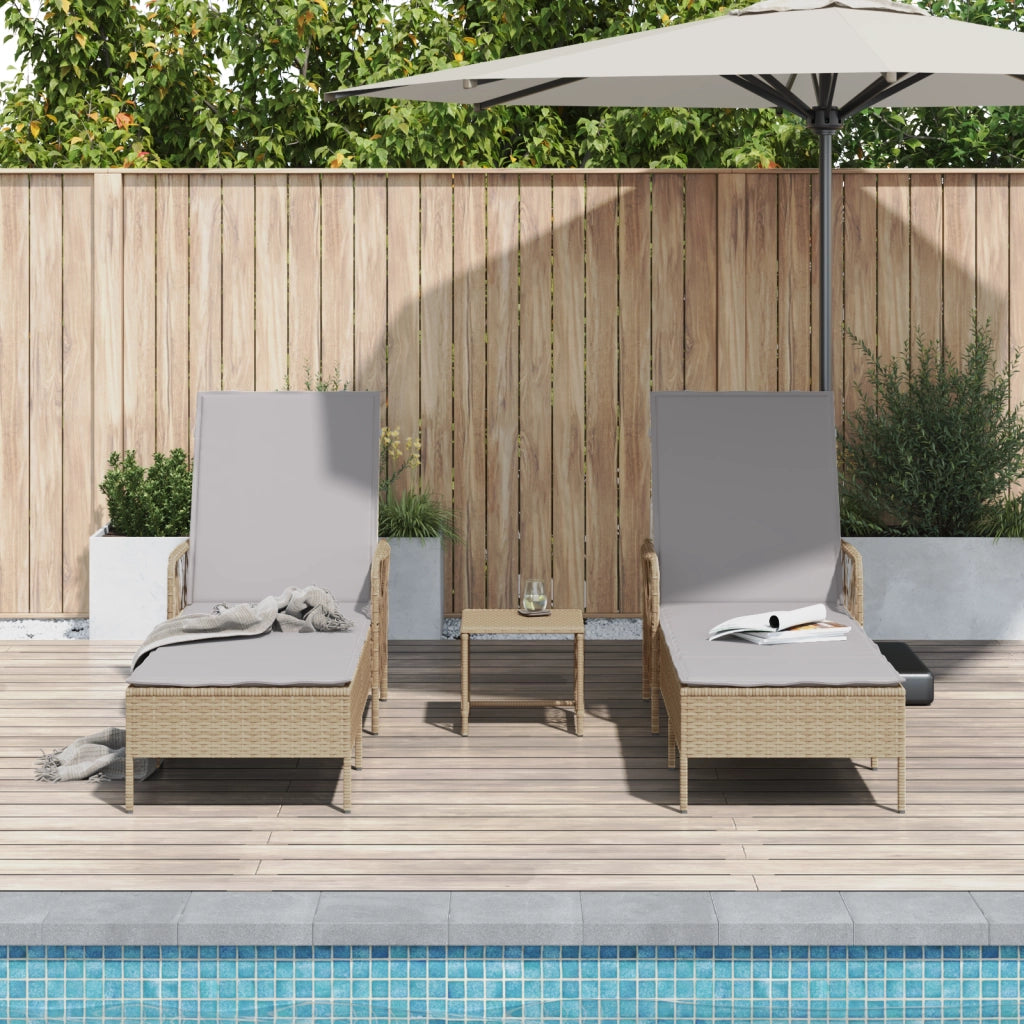 Set Lettini Prendisole Set di 3 Beige Rattan PE, metallo