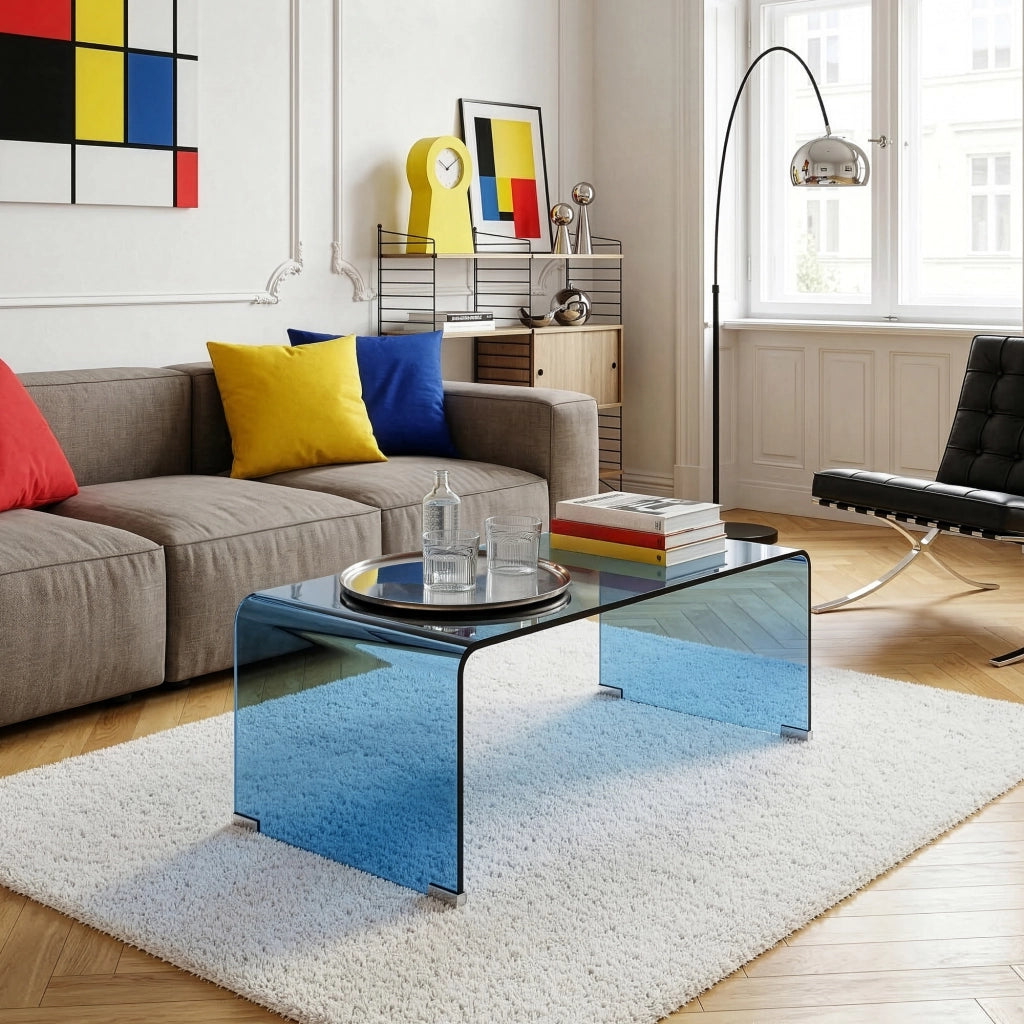 Tavolino da Caffè Väsas in Vetro 90 x 45 x 35 cm - Blu [en.casa]