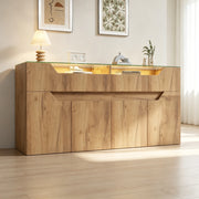 Credenza sideboard 140x40x70 cm in MDF con piano in vetro temperato, 2 cassetti, colore naturale