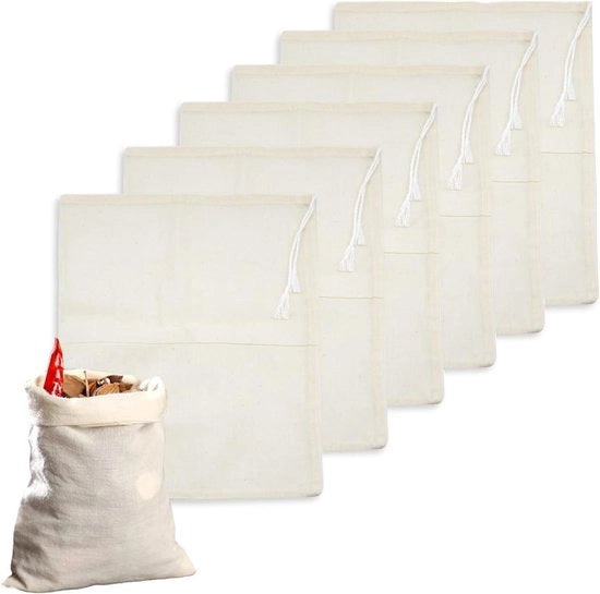 Zaketti di tessuto di lana riciclabili per tè - Borsa di latte di noci naturale - Borse di mousseline lavabili per tè caffè artigianale - 6 borse (10 x 15 cm)