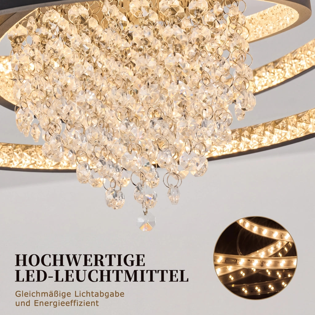 ZMH Plafoniera LED moderna rotonda nera luce bianca calda 3000K 40W lampada di cristallo per corridoio ufficio o studio
