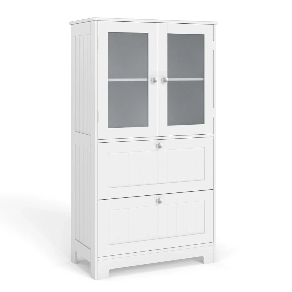 Mobile contenitore con cassetti e ante in vetro 60 x 30 x 108 cm pratico e sicuro stile moderno legno bianco 20_0010260