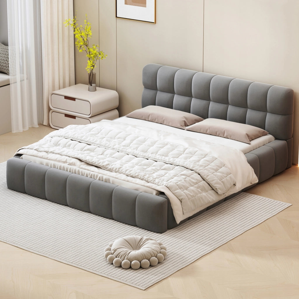 Letto imbottito 140x190 - Xylo - Grigio con schienale
