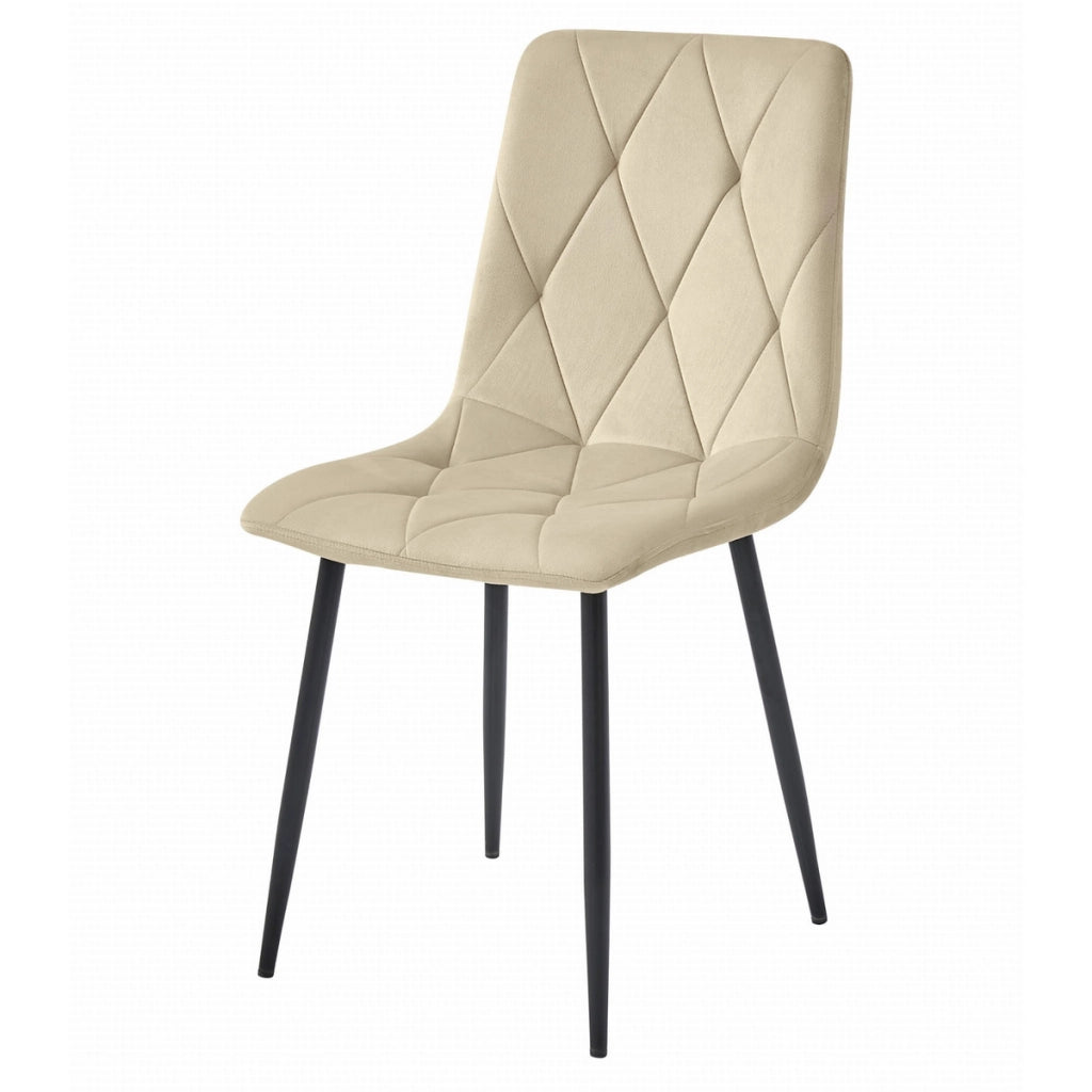 Set di 3 Sedie Libra in Velluto Beige con Gambe Nere