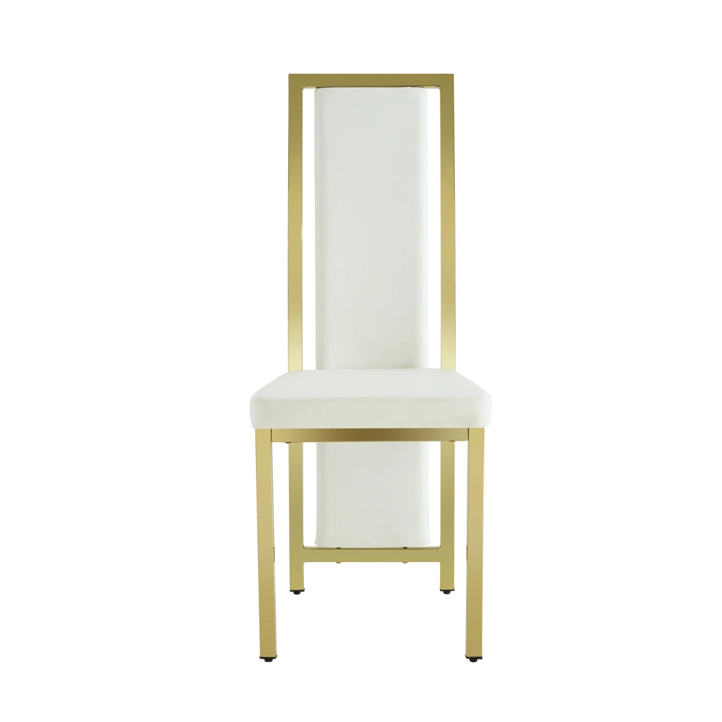 Sedia da pranzo Set di 4 con schienale ergonomico e piedini antiscivolo in similpelle PU Bianco e Oro