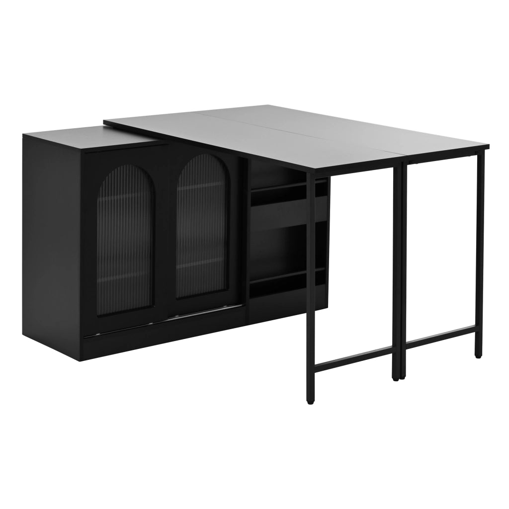 Tavolo da pranzo - bar moderno - estraibile - girevole 360° - con vano - ante in vetro - nero