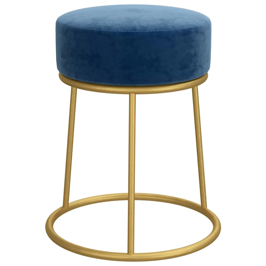 Sgabello Rotondo Blu in Velluto 340254