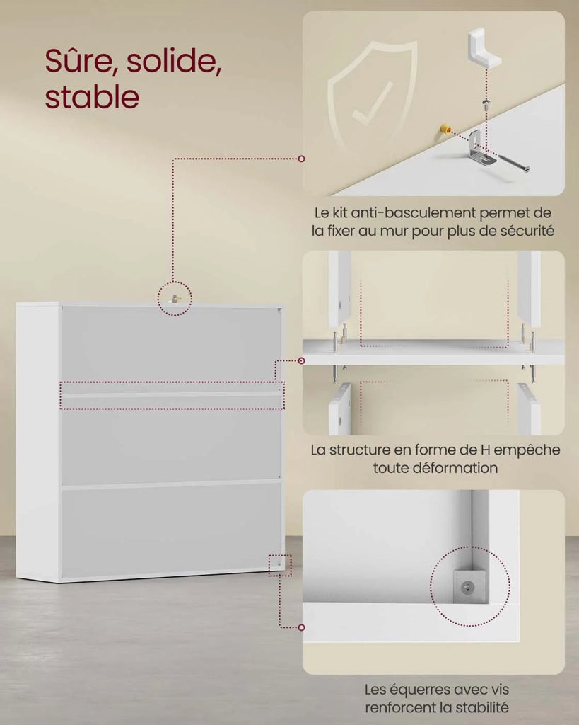 Libreria in legno ripiano portaoggetti per libri e DVD 97,5 x 30 x 97,5 cm colonna portaoggetti scaffalatura per ufficio in casa 3 armadietti inferiori bianco 12_0004234