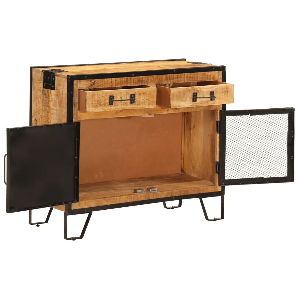 Credenza 80x31x66 cm in Legno Grezzo Massello Mango e Metallo 355843