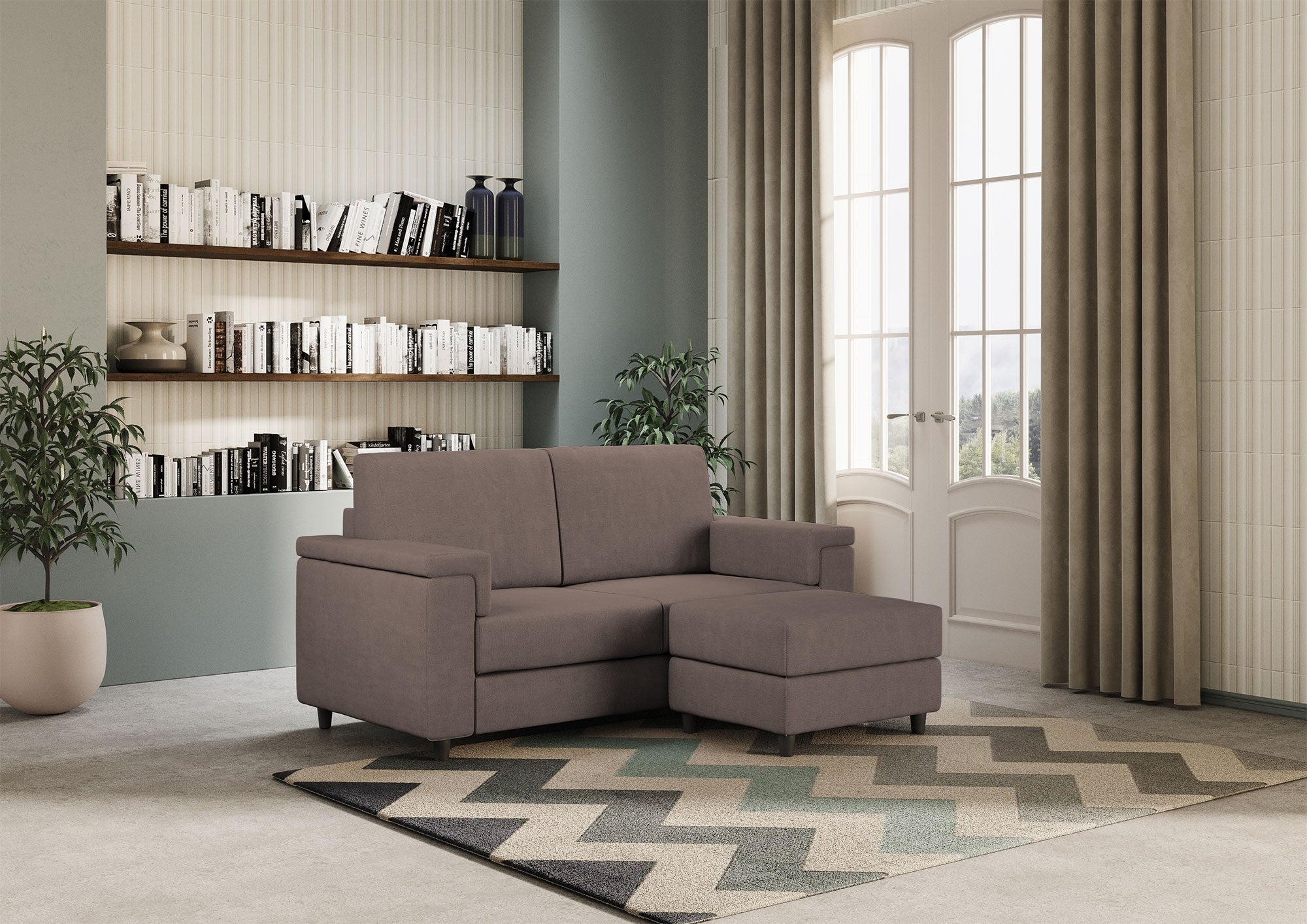 Divano 2 Posti con Pouf 168x145x85 cm Marrak in Tessuto Talpa