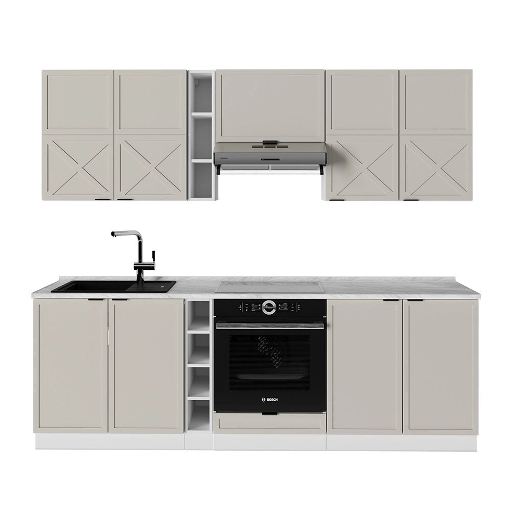 Cucina componibile Fame-Line GrigioBeige/Bianco 235 cm senza piano di lavoro Vicco