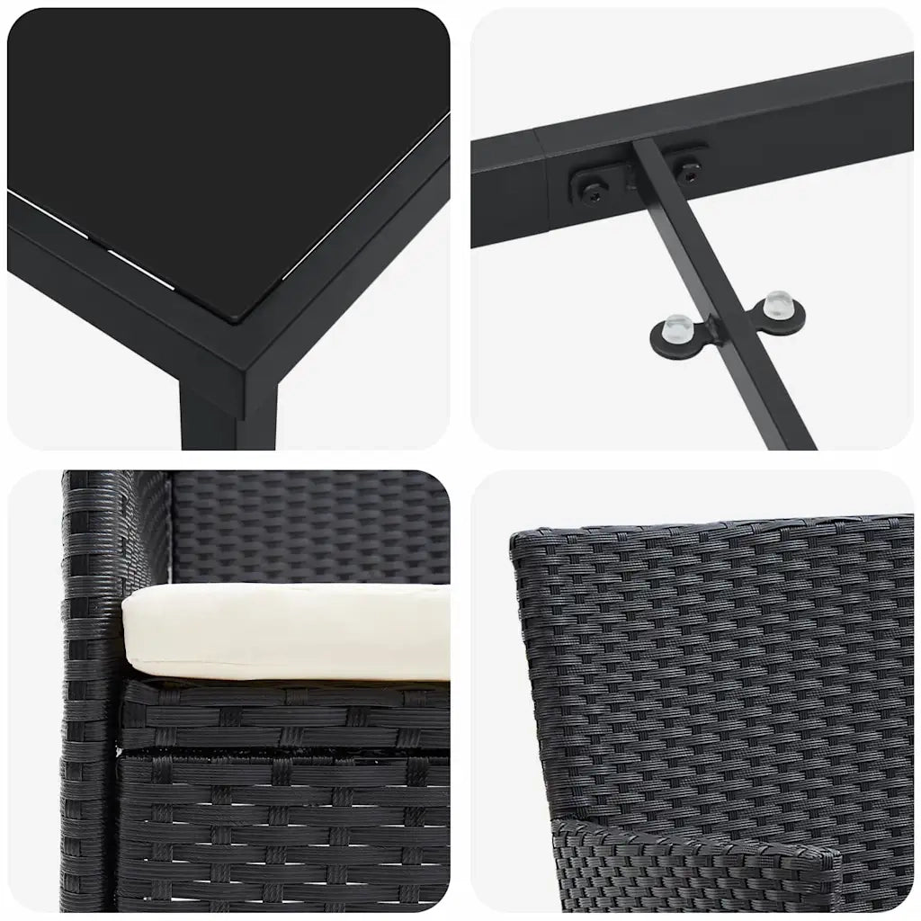 Set da Pranzo per Giardino con cuscino 9 pcs Nero polyrattan 3379729