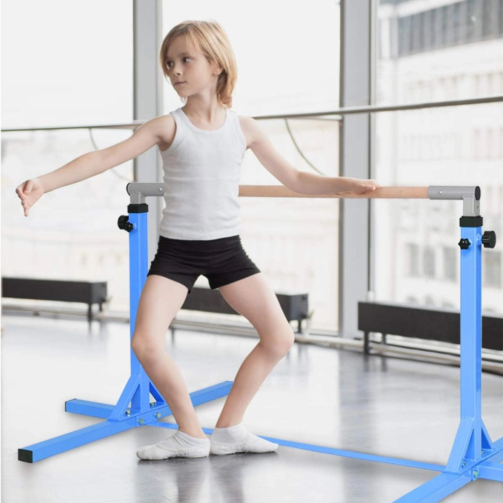 KOMFOTTEU Barra da ginnastica per bambini, barra orizzontale con altezza regolabile a 13 livelli, barra da allenamento in metallo e legno, attrezzatura da palestra con carico di 100 kg