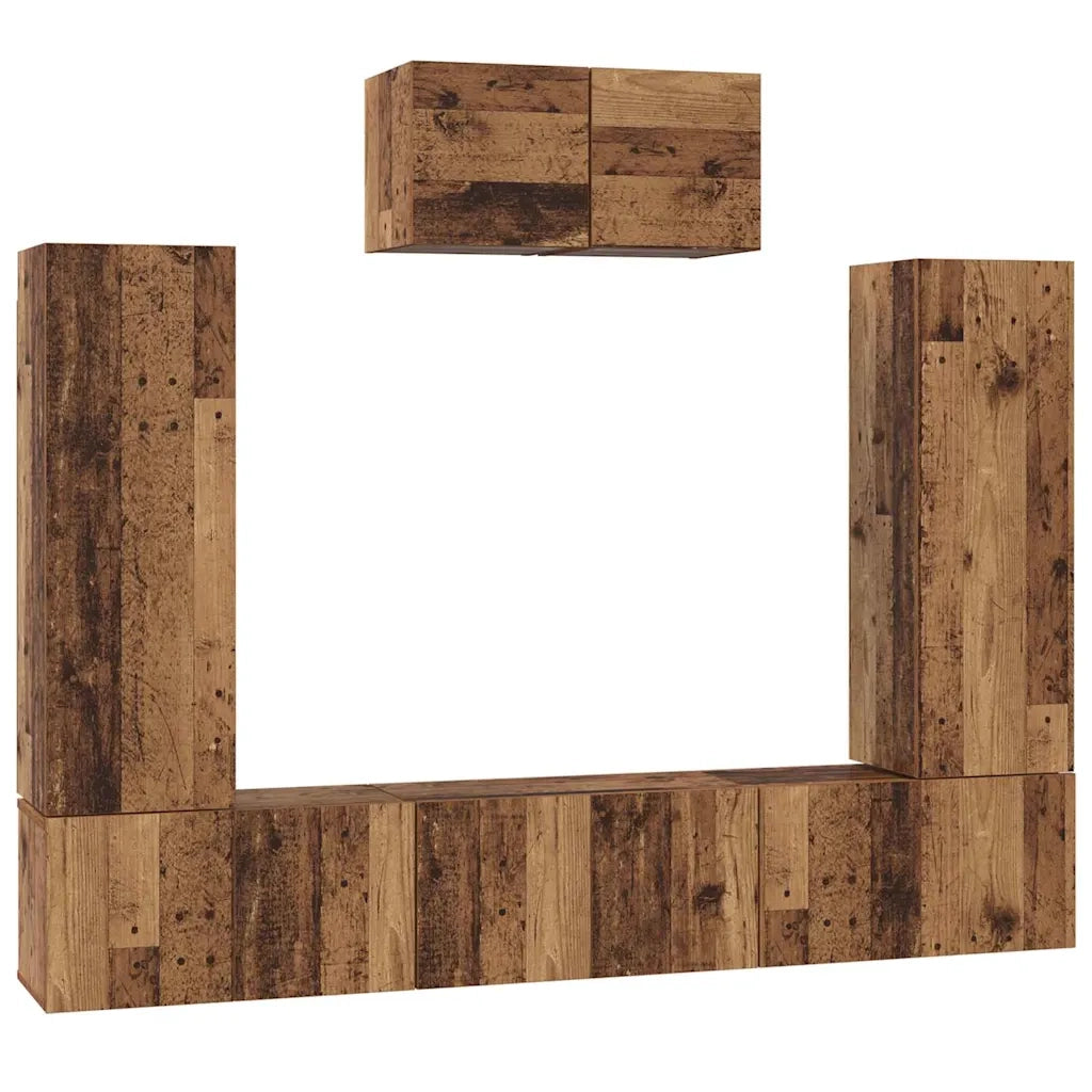 Set mobile TV 7 pz-Credenza per TV Legno vecchio Legno multistrato