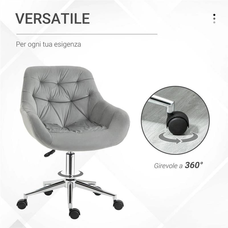 SEDIA DA UFFICIO GIREVOLE CON ALTEZZA REGOLABILE 59 X 58 X 80 IN VELLUTO GRIGIO