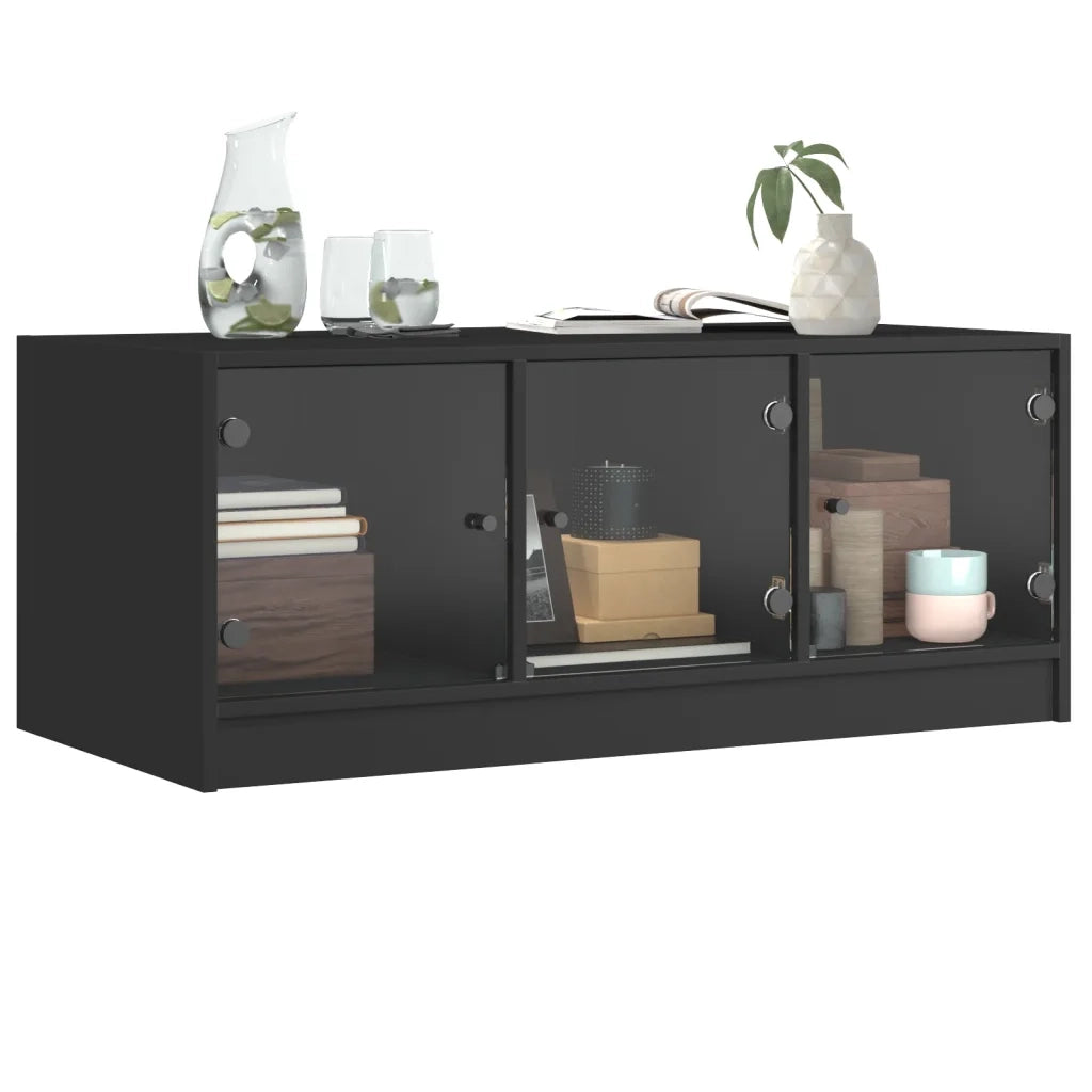 Tavolino da Salotto con Ante in Vetro Nero 102x50x42 cm 836414