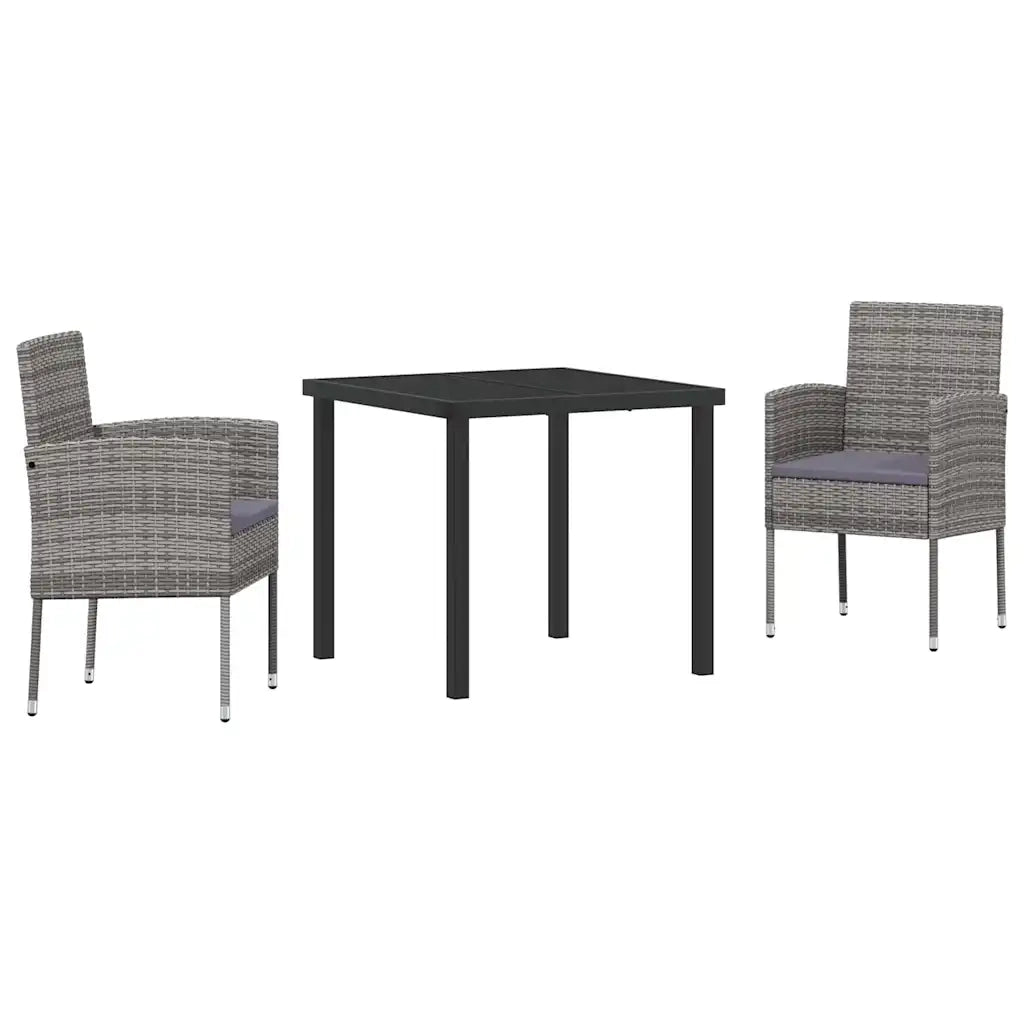 Set da Pranzo per Giardino con cuscino 3 pcs Grigio polyrattan