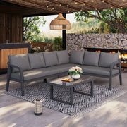 Set Divano da Giardino Angolare con Tavolino ¨C MINIMAL ¨C Polyrattan Grigio, 6 Posti