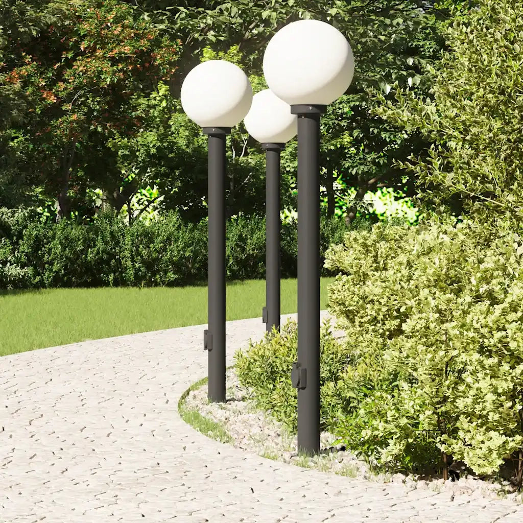 Lampioni a palo con presa elettrica 3 pz 120 cm Nero IP44 4006122