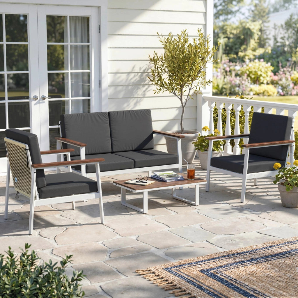 Set Divani Giardino 4 Posti con Poltrone e Tavolino ¨C zephmum ¨C Grigio