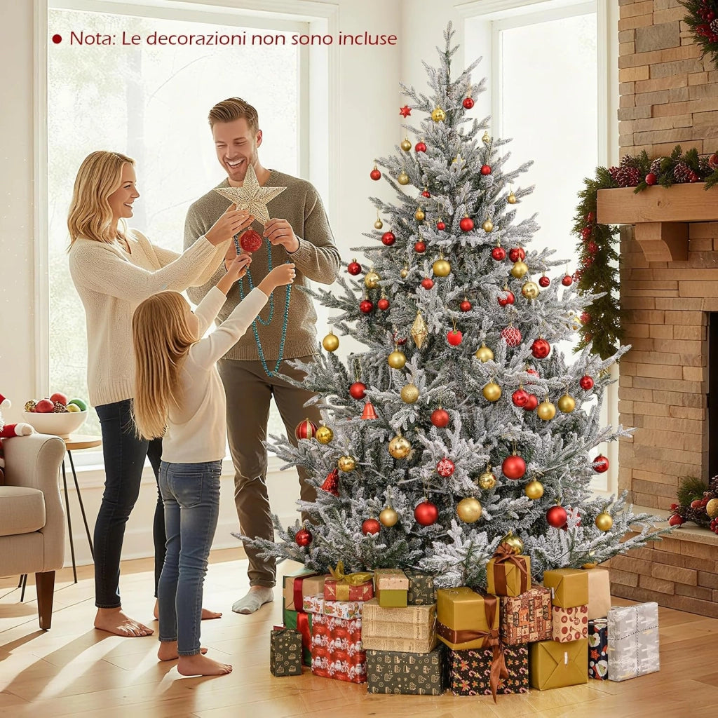 Albero Artificiale Preilluminato 210 cm, Albero di Natale Innevato con 450 Luci LED, 13 Modalità, Timer, Luminosità Regolabile e 1074 Rami, Decorazioni per Casa e Ufficio (210 cm)