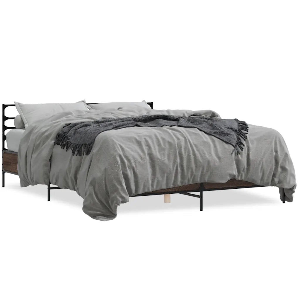 Letto matrimoniale | Letto per adulti | Giroletto Rovere Marrone 150x200cm in Legno Multistrato Metallo