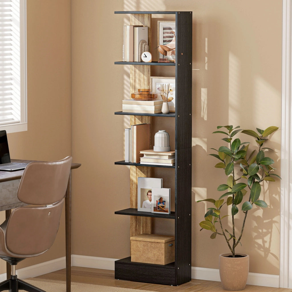 Libreria a 5 Ripiani Aperti ¨C zephmum ¨C Nero e Quercia 45x21x170 cm
