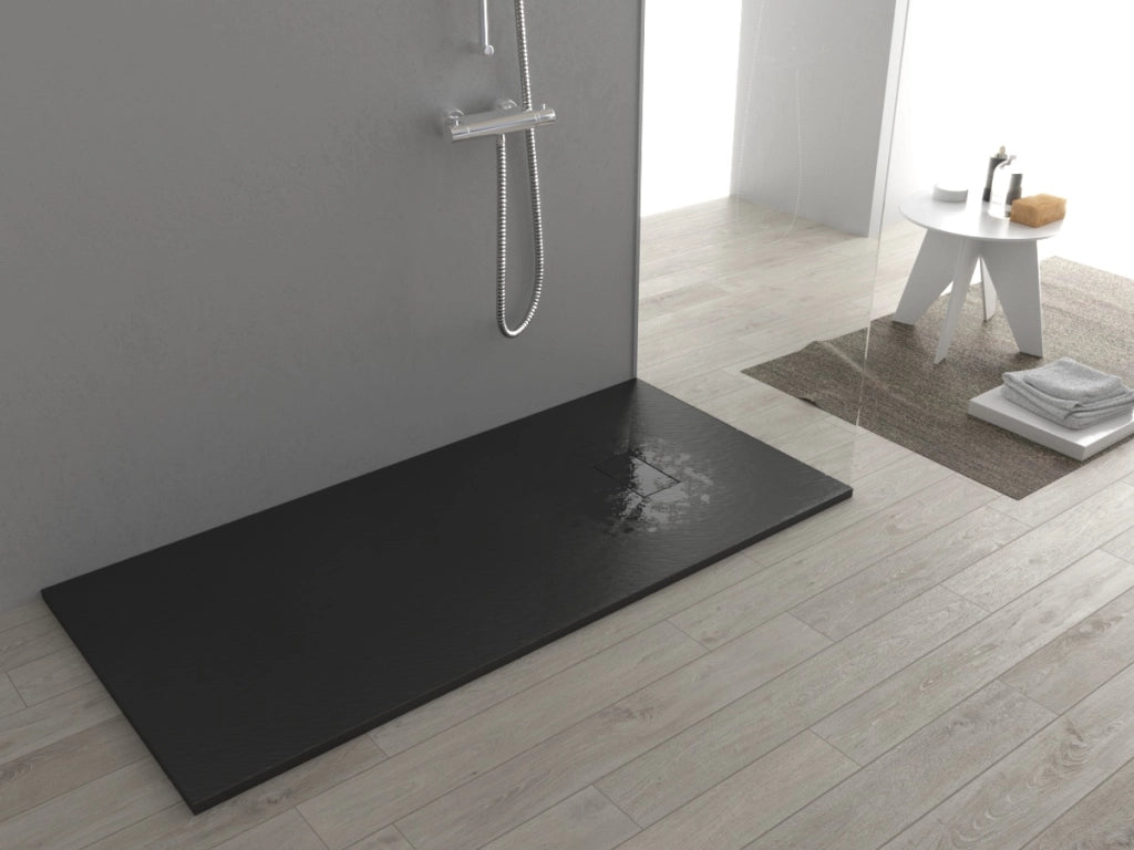 Piatto doccia ultra slim, in smc effetto pietra antracite nero h 2,6cm Sicena Plaget Antracite,80x100  cm