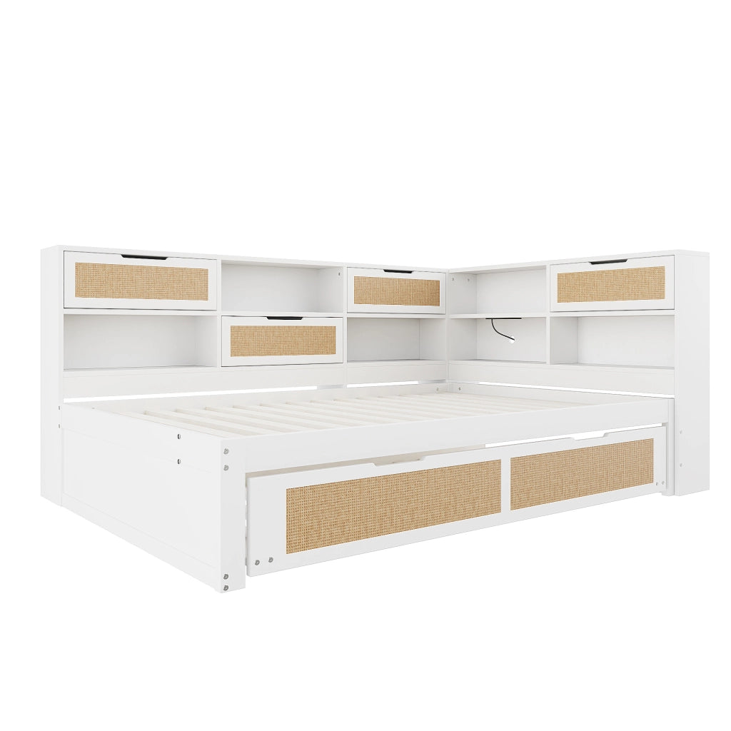 Letto Estraibile 140x200 cm; Letto Singolo - USB; Presa; Contenitore in Legno Bianco