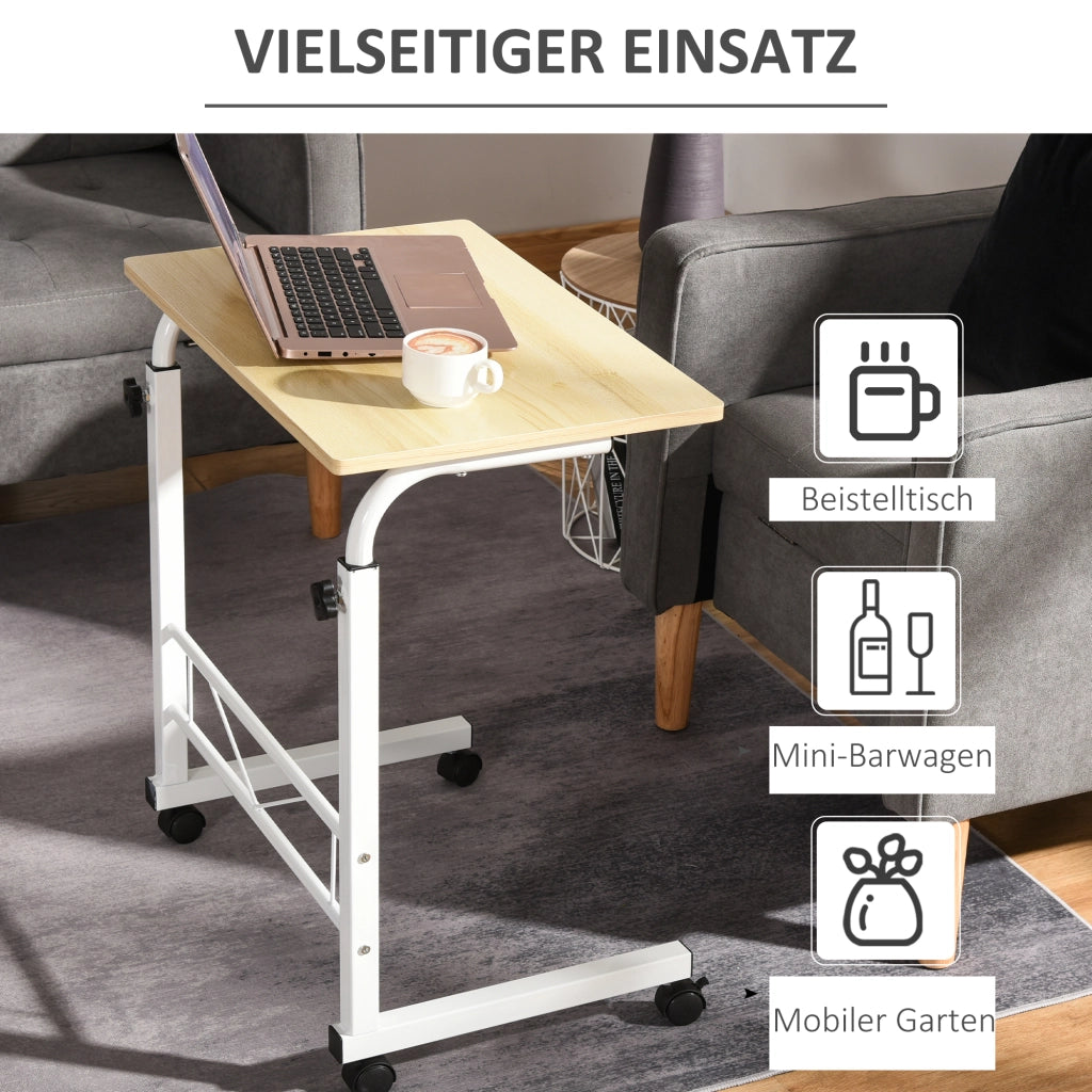 Tavolino salotto regolabile altezza con ruote ¨C Xylo ¨C bianco effetto acero 60x40x68-78cm