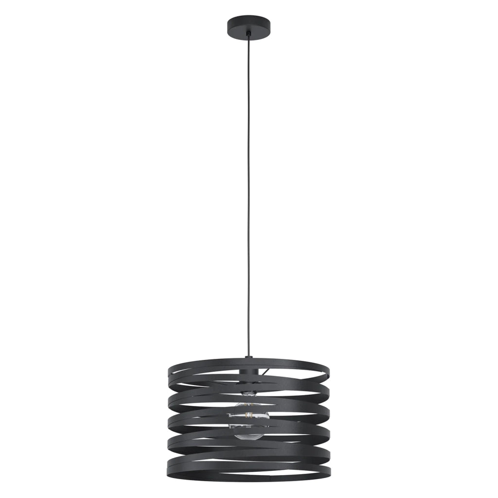 Lampadario A Sospensione Contemporaneo Cremella Acciaio Nero 1 Luce E27 D37