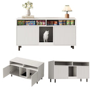 Mobile Lettiera per 2 Gatti 120×50×66 cm con Tappetino Raccogli Sabbia; Ripiani e 2 Ante; Bianco